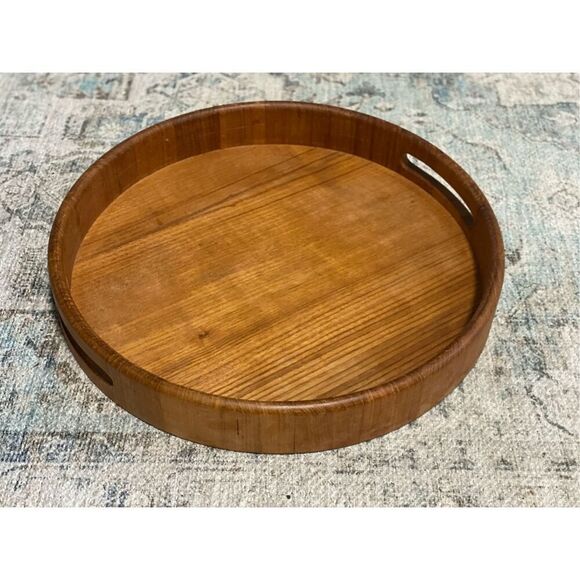 Vintage Goodwood Round Serving Tray Teak MCM Thailand Bar Coffee Breakfast 14” - Picture 1 of 5